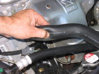 Check coolant hose connections to make sure they are tight and squeeze the hose (if the engine is cool) to make sure they are in good condition.