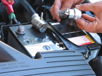 Clean the terminal wire with a battery terminal cleaner brush with the cap removed.